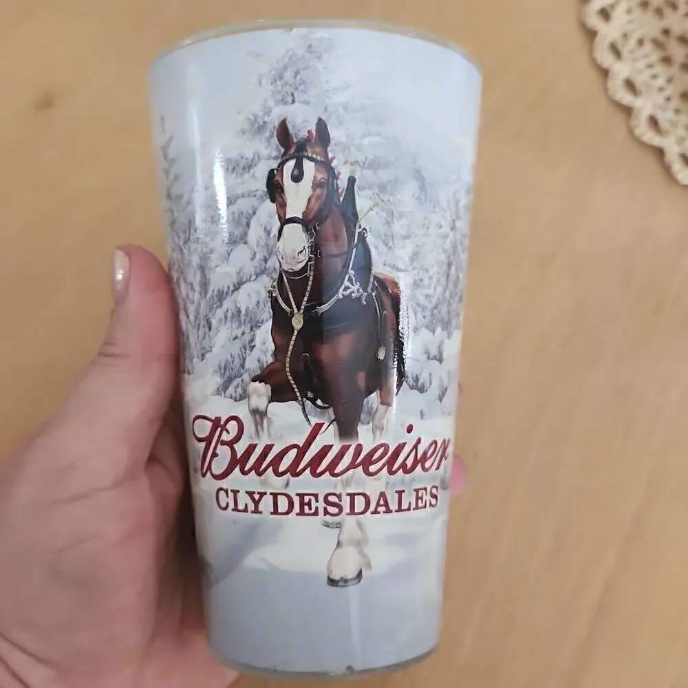 Vintage Budweiser Clydesdale frosted glasses set of 4